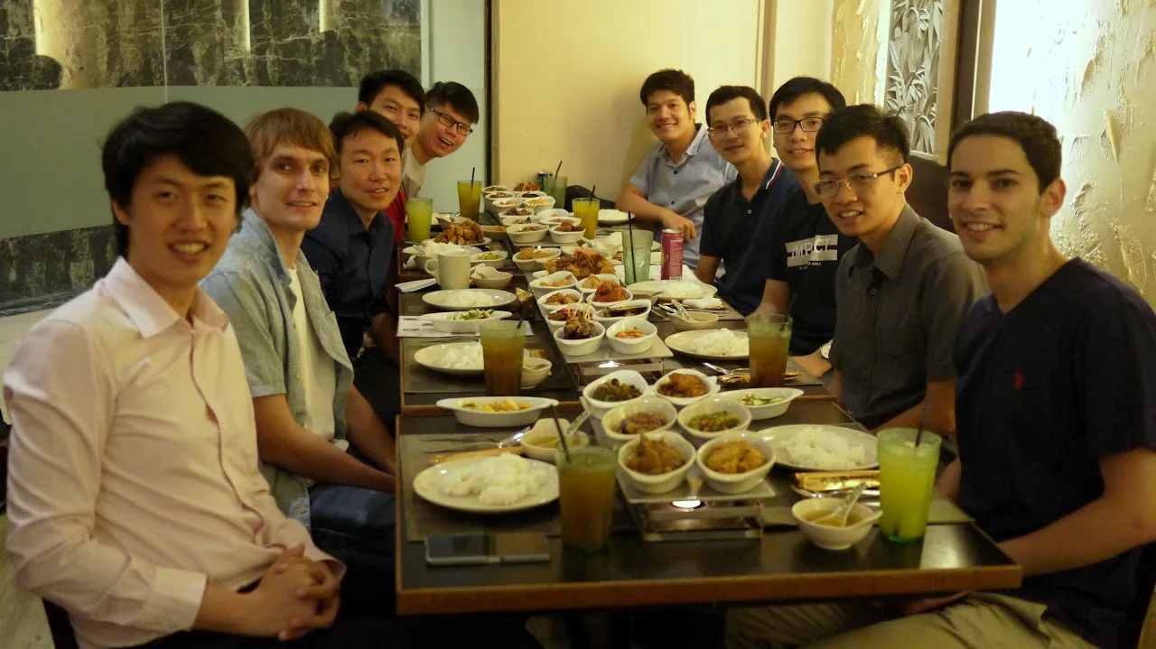 Dinner at The Rice Table in July 2017 while Ween was a research engineer (Ween was at the centre-left of the picture, at the end of the long table)