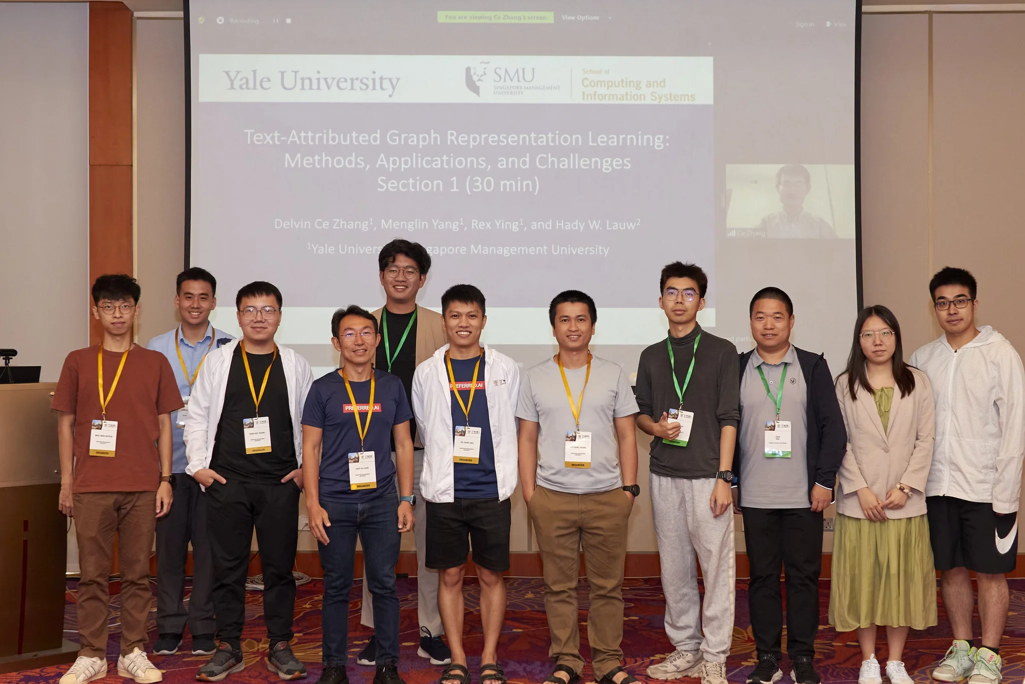 Photo taken after the tutorial presentation, featuring on-site attendees as well as Delvin (on-screen)