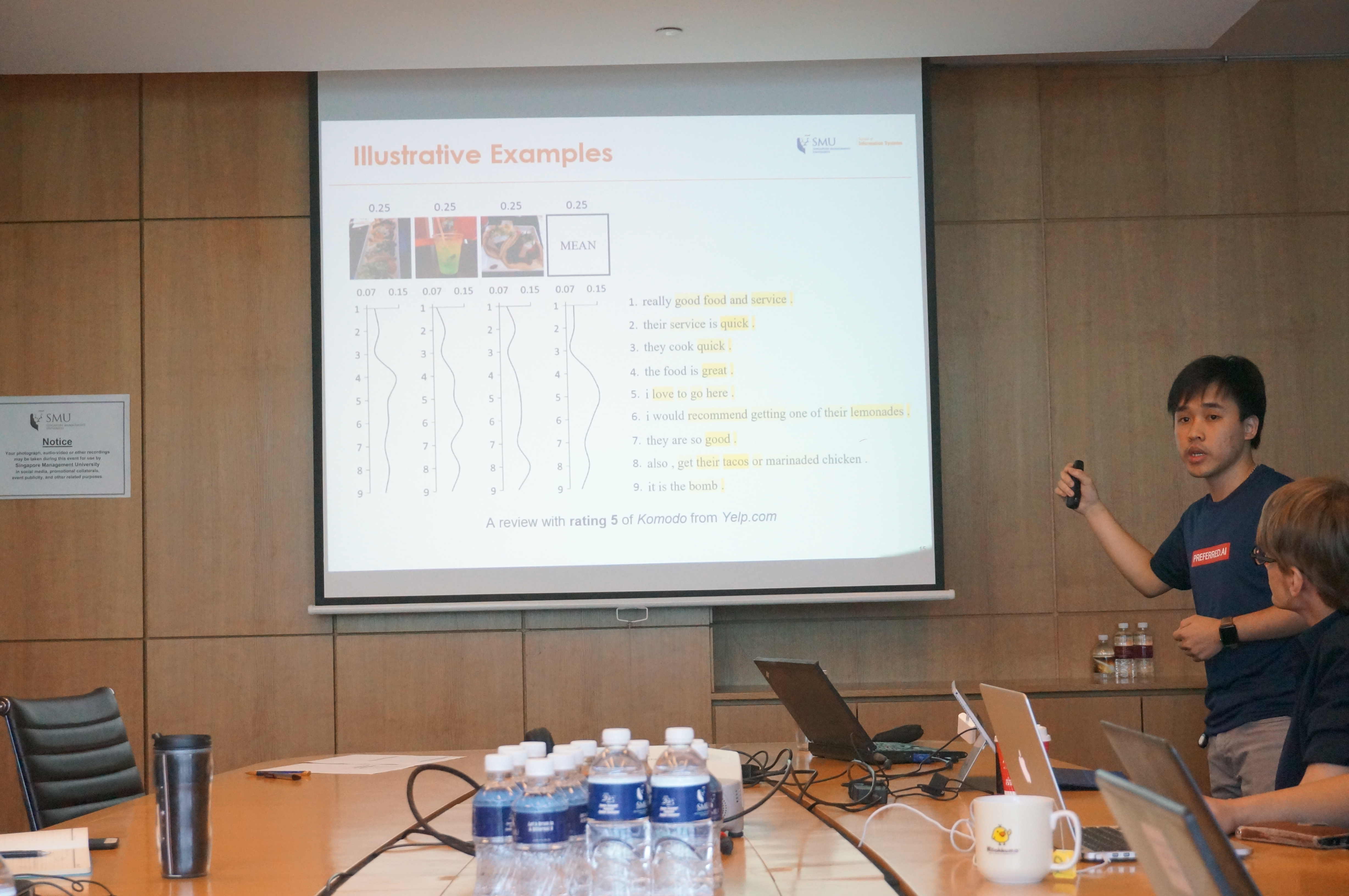 Tuan discussed how VistaNet’s attention mechanism allows different images to indicate the relative importance of sentences within a review.