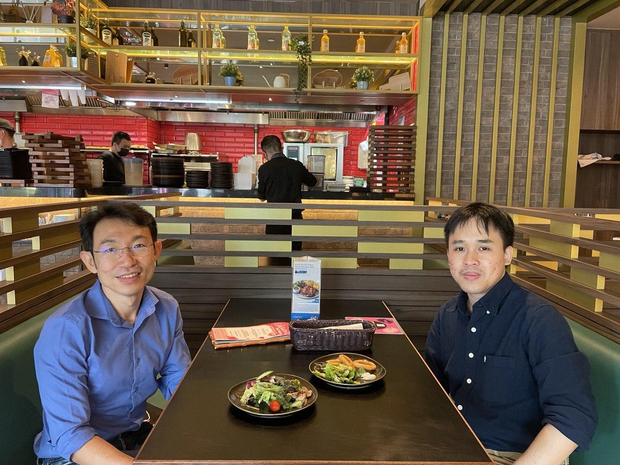 Hady and Tuan at lunch at Collin’s Funan after the defense