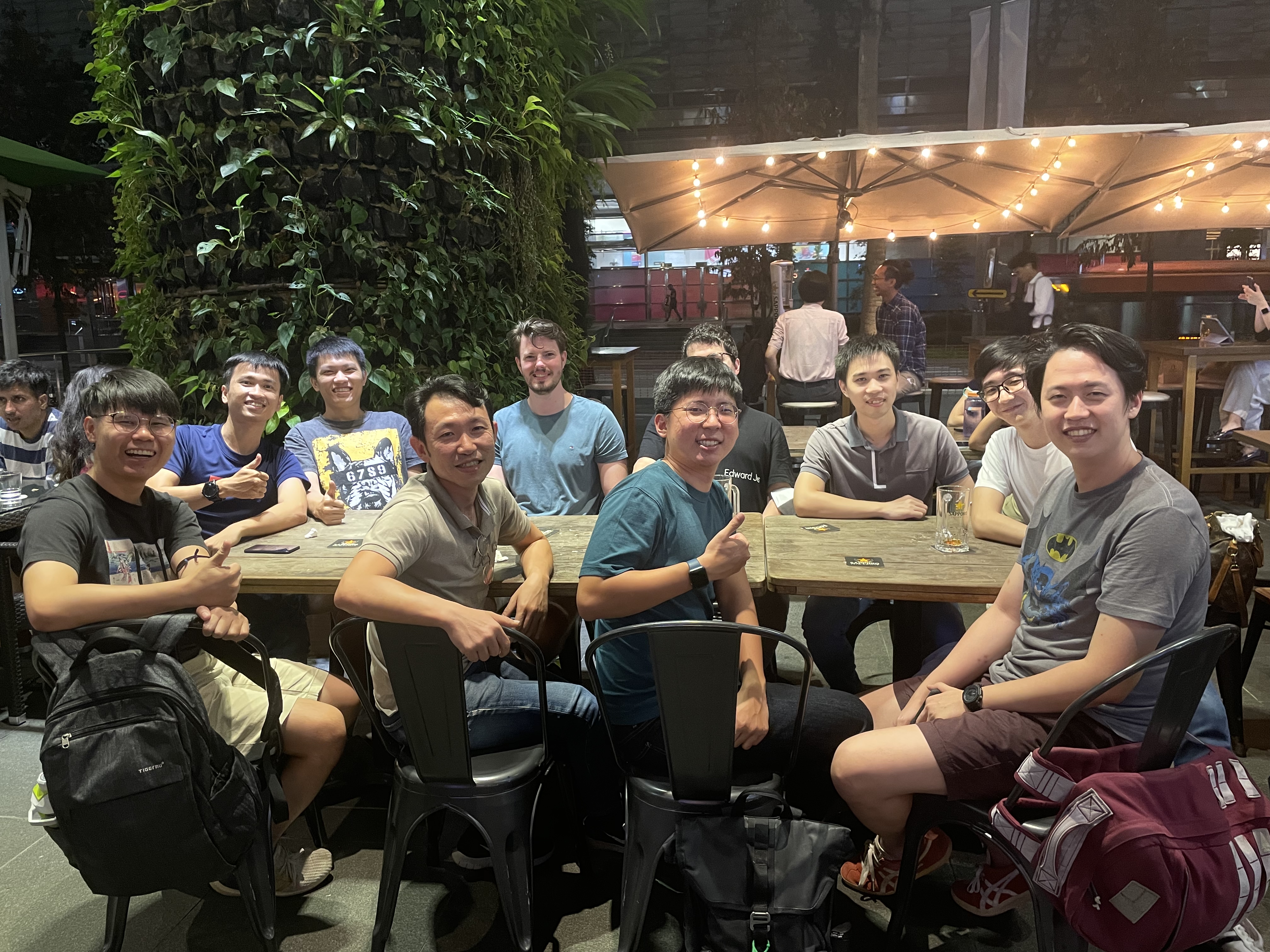 Post-defense group celebration with dinner and drinks at the Naughty Chef, Shenton Way