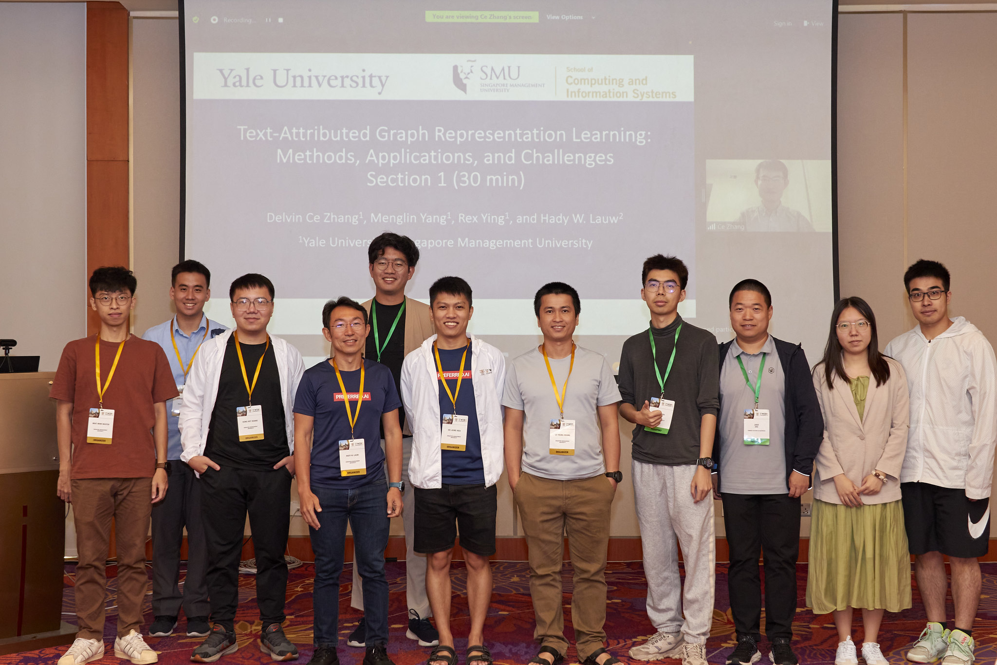 Photo taken after the tutorial presentation, featuring on-site attendees as well as Delvin (on-screen)